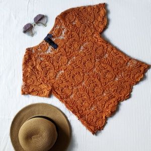 Blue Rain Orange Cotton Lace Top Sz Small